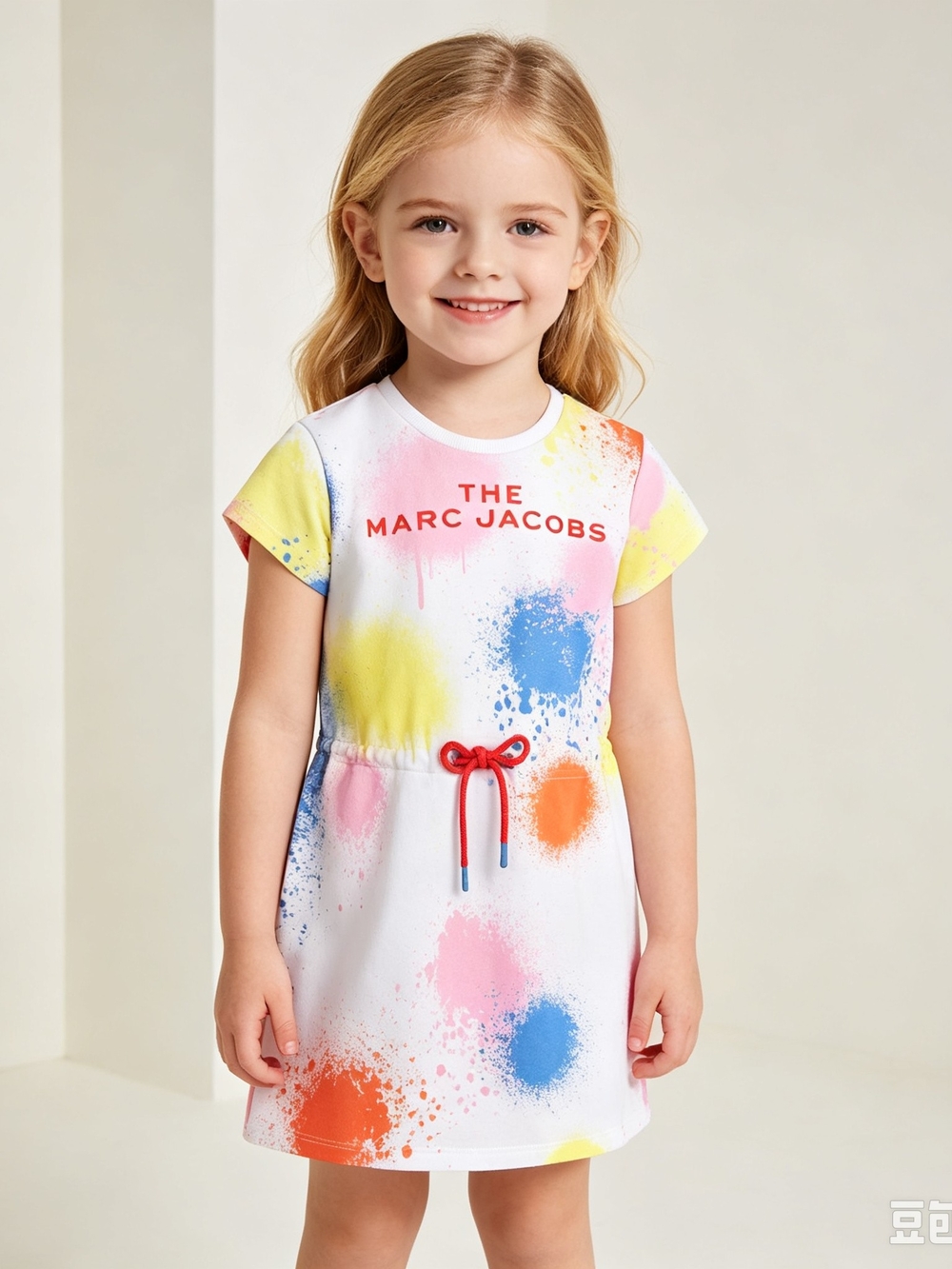 2/50 Marc Jacobs Kids' Paint-Splash Short Sleeve Dress in White/Multi